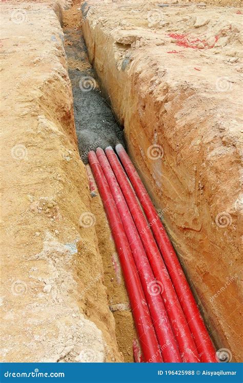HDPE Conduit Pipe Power Conduit Installed Inside The Ground Trench ...