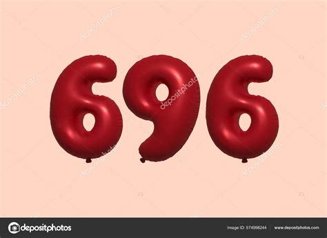 696 Number Balloon Made Realistic Metallic Air Balloon Rendering Red ...