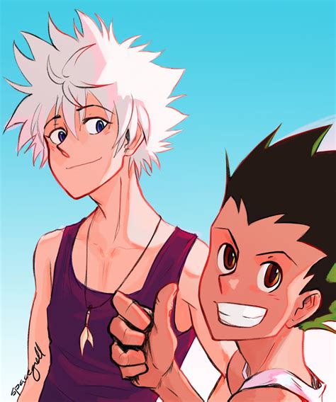 doodle hell : tallgeece: killua smiling at gon smiling at you