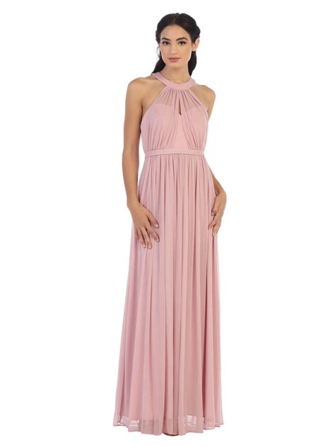 Blush Long Halter Bridesmaid Chiffon Dress - Formal Dresses & Gowns
