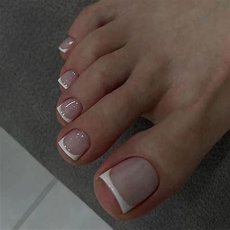 Amazon.com: Square Fake Toenails Glossy Milky White French Press on