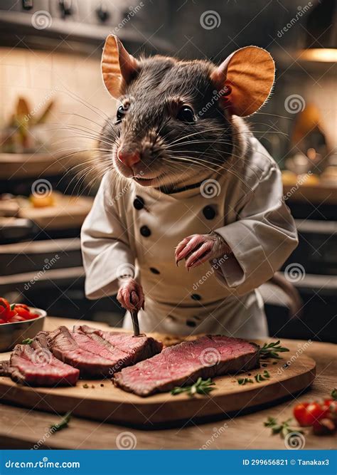 mouse chef cooks  steak menu stock image image  restaurant