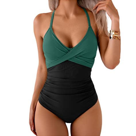 Women's 1 Piece Swimsuits Tummy Control Front Cross Bathing Suits Tie