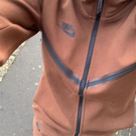 brown nike tech tracksuit worn a few times one small... - Depop