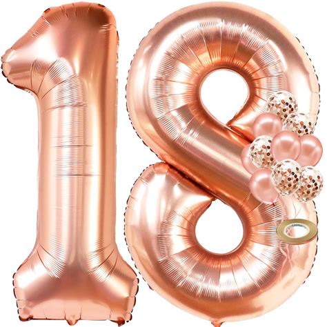 Buy KatchOn, Rose Gold 18 Balloon Numbers - 40 Inch | 18th Birthday Balloons with Confetti ...