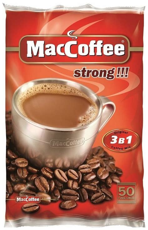 Растворимый кофе MacCoffee Strong 3 в 1, в пакетиках, 50 уп., 800 г ...
