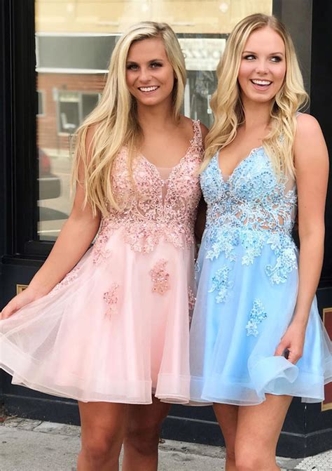A-line V Neck Sleeveless Organza Short/Mini Homecoming Dress With