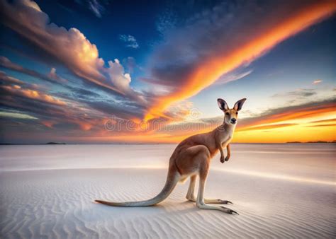 Graceful Red Kangaroo in a Pristine White Desert a Long Exposure ...