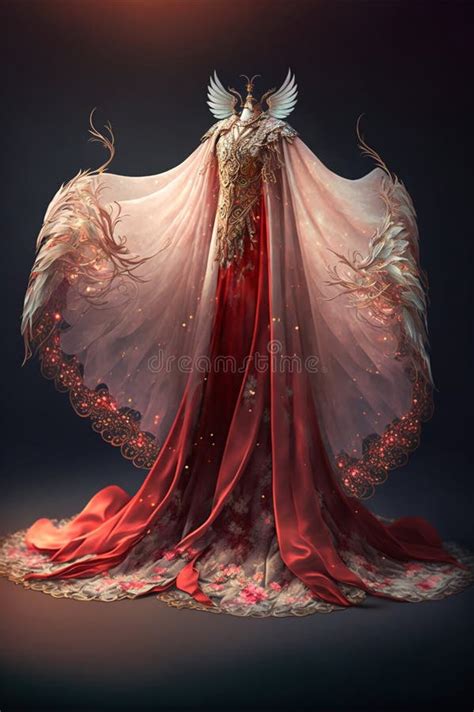magnificent red  gold fantasy gown stock illustration illustration