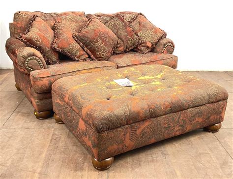 Lot - Traditional Style Loveseat & Oversized Ottoman