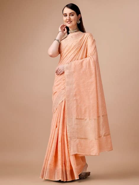 premium photo peach color saree   black border