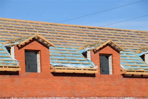 Construction of the Roof of a New House. Wooden Bars and Vapor Barrier Stock Photo - Image of ...