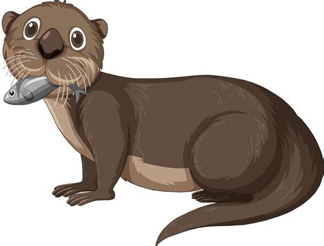 Otter catching fish cartoon character 6350808 Vector Art at Vecteezy