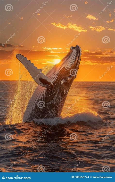 Whale Jumping Out of Water at Sunset Stock Photo - Image of ocean ...