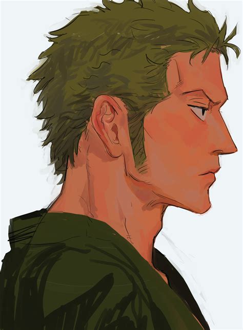 Safebooru - 1boy absurdres expressionless from side green hair highres