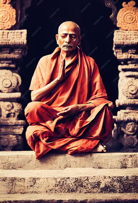 Premium Photo | An old buddhist monk dressed as a monk meditating ...