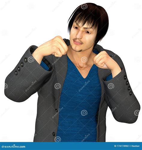 Asian Guy in Coat Ready for a Fight Stock Illustration - Illustration