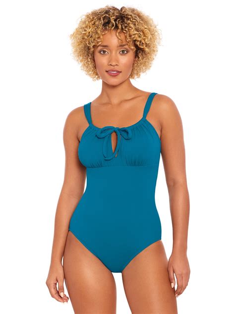 Time and Tru Women’s and Plus Keyhole Tie Front One Piece Swimsuit