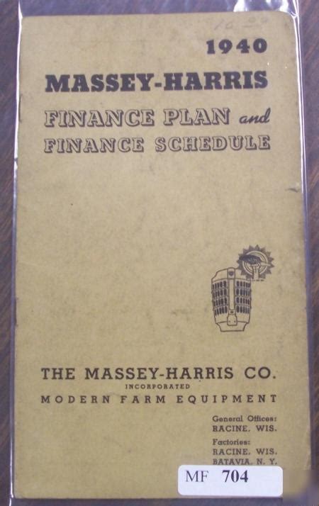 massey harris finance plan schedule manual