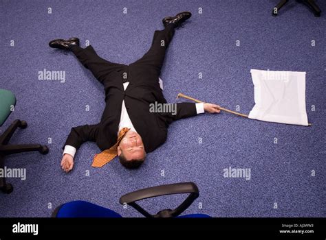 Man in office with white flag ,surrender,humor funny Stock Photo - Alamy