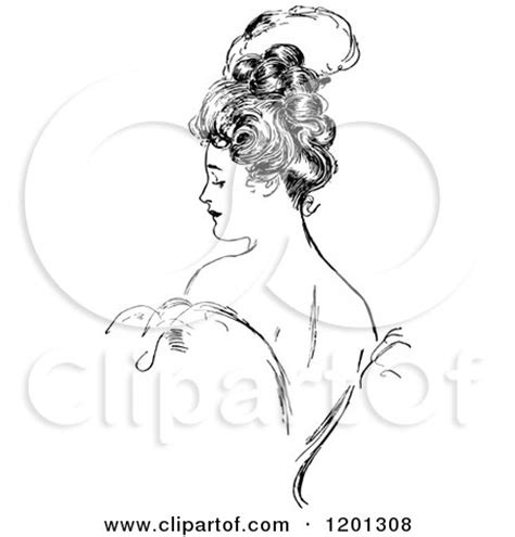 Clipart of a Vintage Black and White Elegant Lady - Royalty Free Vector ...