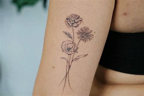 Marigold Bouquet Tattoo, Flower Bouquet Tattoo, Flower Bouqet, Birth ...