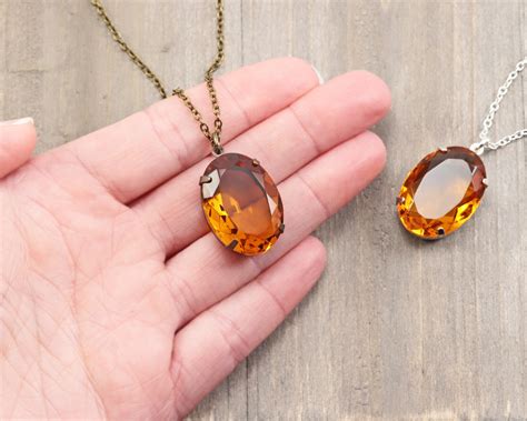 Golden Yellow Necklace Large 'topaz' Rhinestone - Etsy