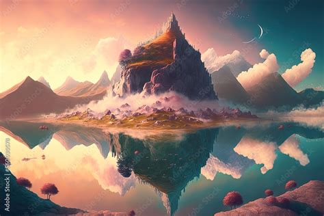 Surrealist landscapes that seem like they belong in a fantasy Illustration and painting in the ...