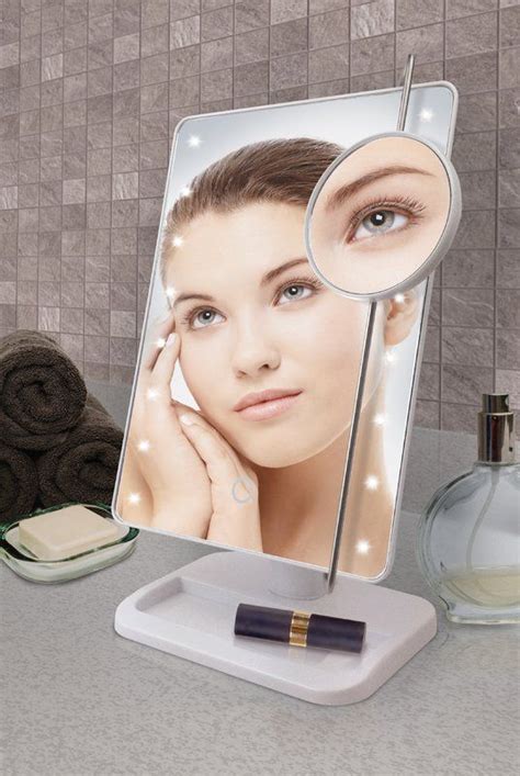 LED Stand up Makeup Mirror with Tray and Sensor | Magnification mirror ...