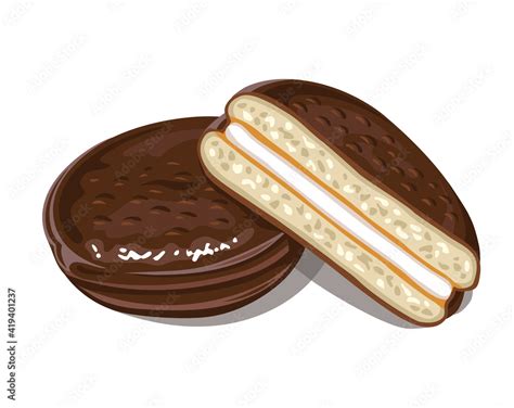 Choco pie, isolated sweet dessert on white background. Vector image ...