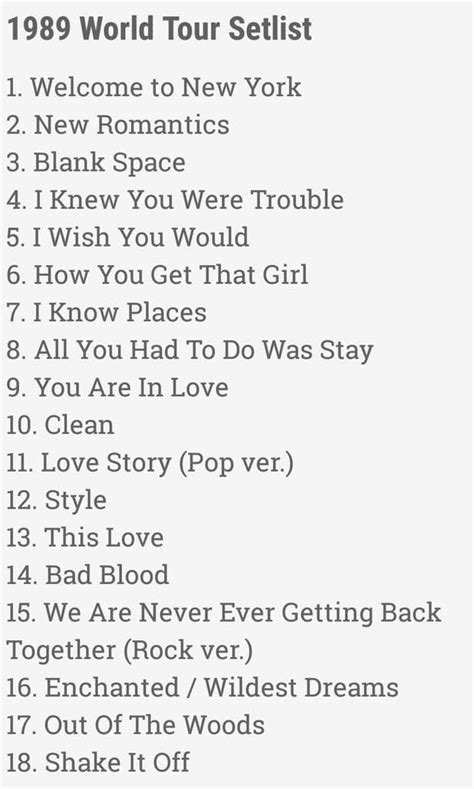 Setlist for The 1989 World Tour : r/TaylorSwift