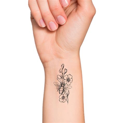 Bumble Bee Floral Temporary Tattoo / Bee Tattoo / Floral Tattoo