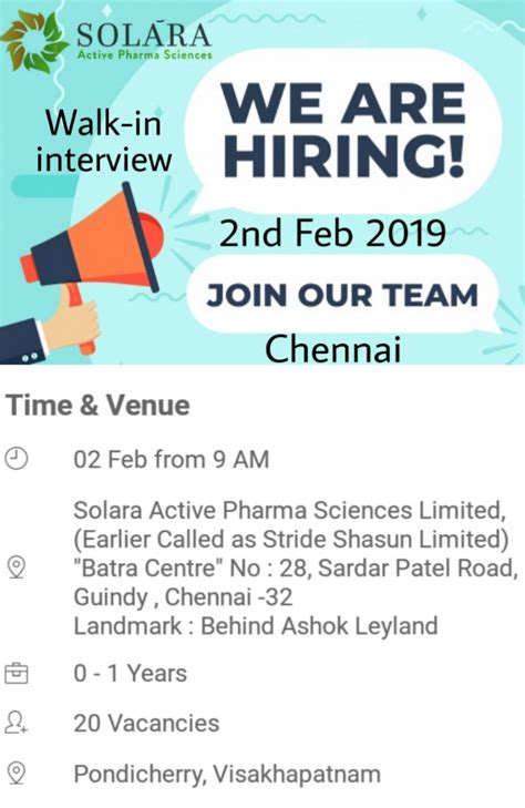 Solara active Pharmacy sciences | Walk-in for Production | 2nd Feb 2019 ...
