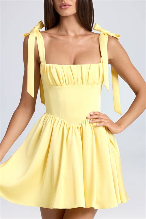 Bellamy Draped Corset Mini Dress in Lemon Sherbet | Oh Polly