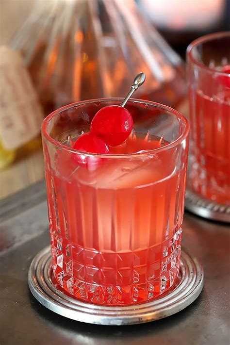 Bourbon and Cherry Old Fashioned Cocktail Closeup with Maraschino ...