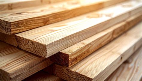 close  stacked pine wood planks lumber material textured grain