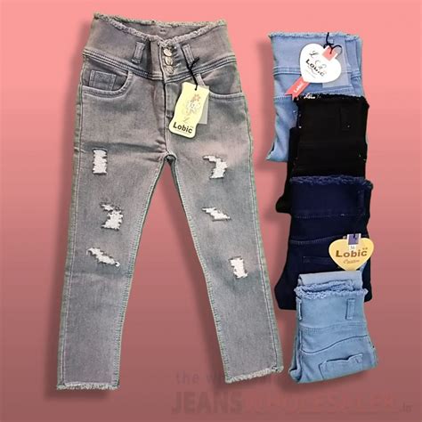 Buy Wholesale Lobic Girls 3 Button Damage Jeans mumbai, delhi indian.