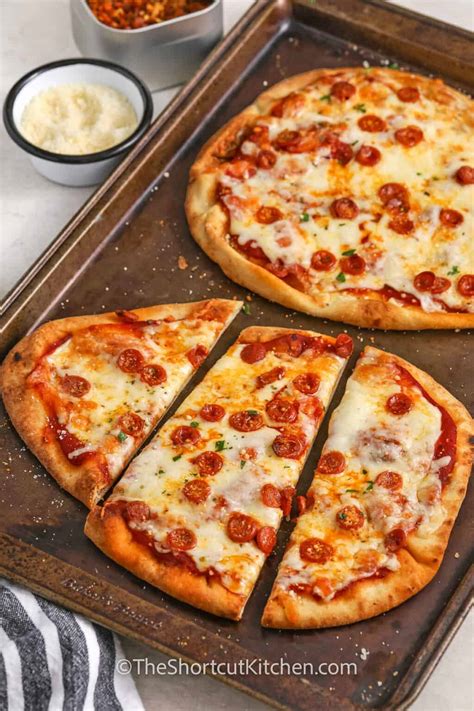 naan pizza recipe cheesy savory  shortcut kitchen