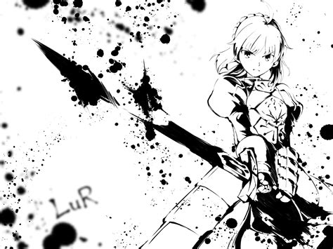 Saber drawn black and white : fatestaynight