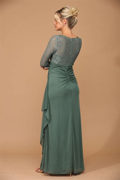 Eucalyptus Long Sleeve Formal Mother of the Bride Evening Gown - Mother
