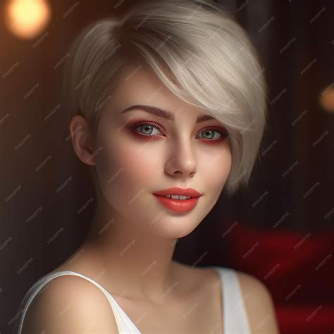 Premium AI Image | Beautiful close up young woman face portrait short ...