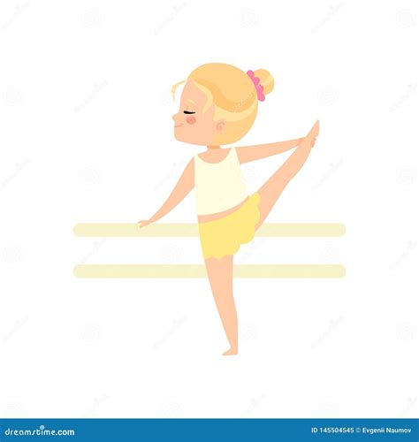 Cute Little Ballerina Dancing Doing Exercise at Barre, Girl Gymnast
