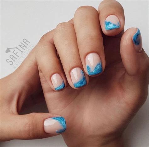 Морской френч | Square nail designs, Square nails, Chic nail designs
