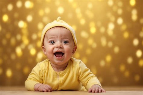 Premium AI Image | cheerful surprised baby on yellow background ai ...