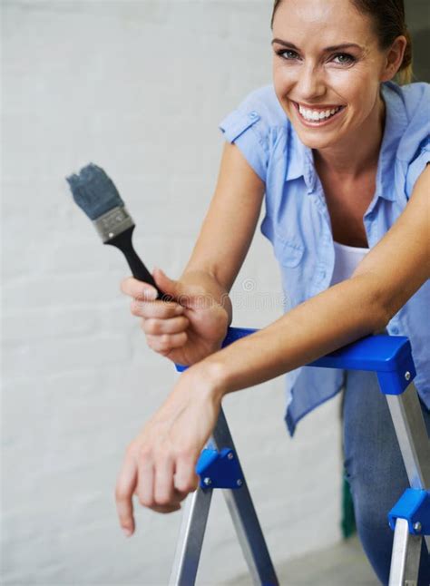 Home, Renovation and Portrait of Woman To Paint in Creative Project and ...