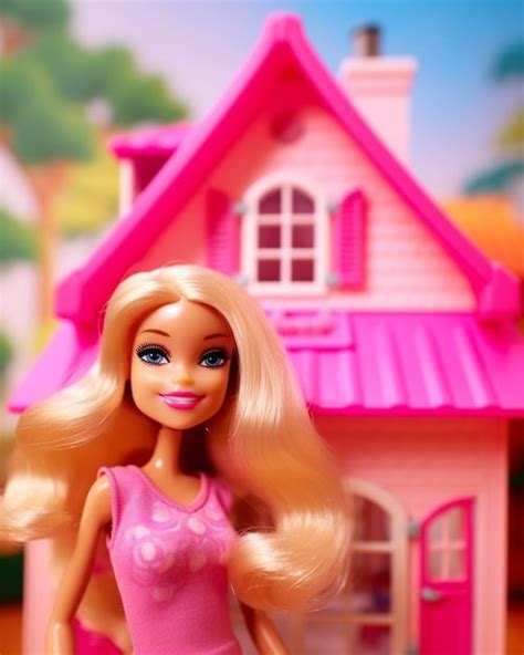 Premium AI Image | a pink house with a pink house in the background.