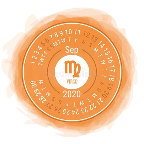 September 2020. Vector English Ñ alendar. Zodiac Sign. Virgo ...