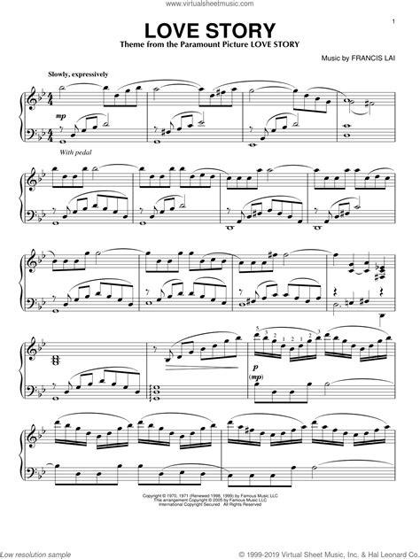 Lai - Love Story sheet music for piano solo [PDF-interactive]