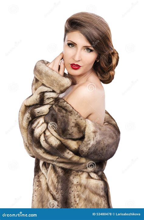 Beautiful Woman in Fur Coat Stock Photo - Image of mink, warm: 53480478