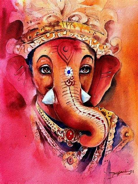 Lord Ganesha | Watercolor Painting by Jugal Sarkar | Exotic India Art
